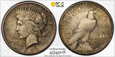 1921 $1 High Relief, Peace N1