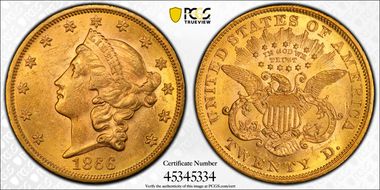 1866 $20 Motto, DDR, FS-801 MS60