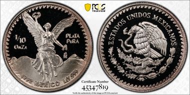 1992-Mo 1/10 oz Libertad Ag PR69DCAM
