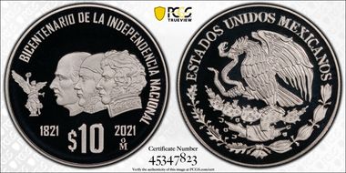 2021-Mo 10 Peso Independence Bicentenary PR69DCAM