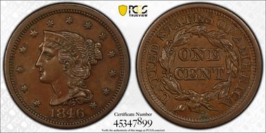1846 1C Medium Date AU55BN