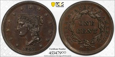 1842 1C Small Date AU55BN