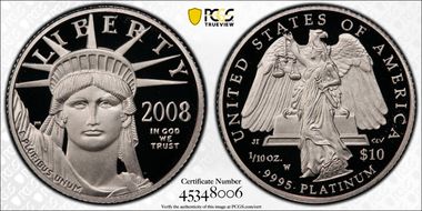 2008-W $10 Statue of Liberty PR70DCAM