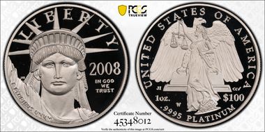 2008-W $100 Statue of Liberty PR70DCAM
