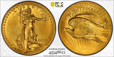 1907 $20 High Relief, Flat Edge MS63