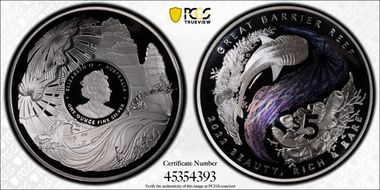 2022 $5 Great Barrier Reef Ag Colorized PR70DCAM