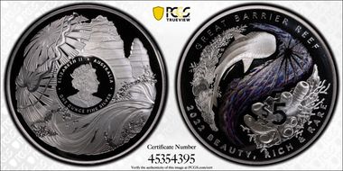 2022 $5 Great Barrier Reef Ag Colorized PR70DCAM
