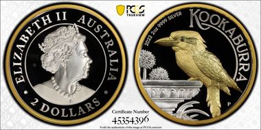 2022-P $2 Kookaburra 2oz High Relief Partial Gilt PR70DCAM