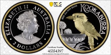 2022-P $2 Kookaburra 2oz High Relief Partial Gilt PR70DCAM