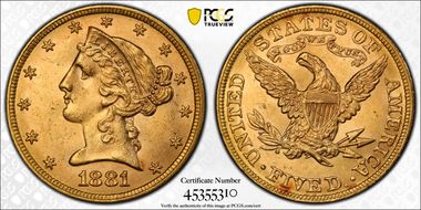 1881 $5 MS63