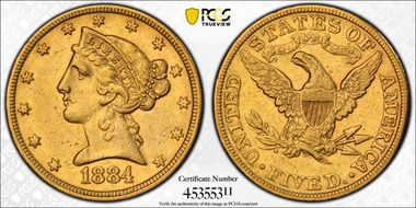 1884 $5 XF45