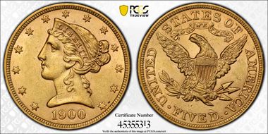 1900 $5 AU58
