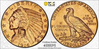 1914-D $5 XF45