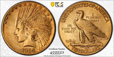 1914-D $10 AU55