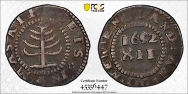 1652 Shilling Pine Tree, Small Planchet VF35