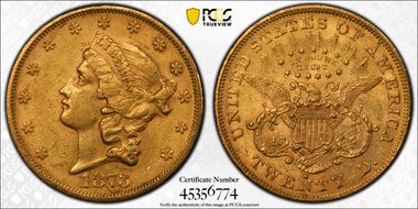 1873-S $20 Open 3 AU55
