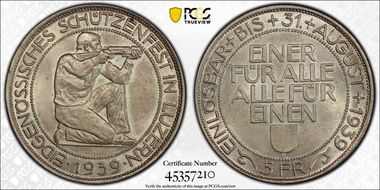 1939 B 5 Fr Luzern R-909a MS64