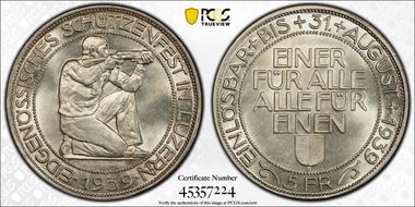 1939 B 5 Fr Luzern R-909a MS64