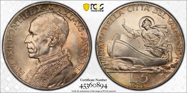 1939 5 Lire Anno I St. Peter MS65