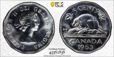 1953 5C No Strap, Far Leaf MS65
