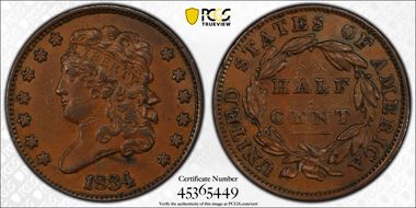 1834 1/2C AU50BN