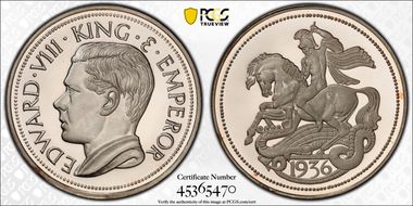 "1936" Medal FM43e Edward VIII RE Pft Silver PR67DCAM