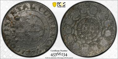 1776 $1 Continental Currency Pewter VG8