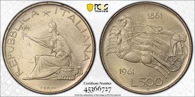 1961-R 500 L Unification Centennial MS63