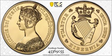 "1851" Crown INA Retro Fantasy Gothic Hibernia Gilt Cu Ni PR69