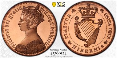 "1851" Crown INA Retro Fantasy Gothic  HIBERNIA 40.g Cu PR67CAM