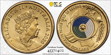 2020 $2 75th Ann End of WWII Colorized MS66