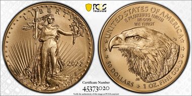 2022-W $50 Burnished Gold Eagle  First Strike SP70