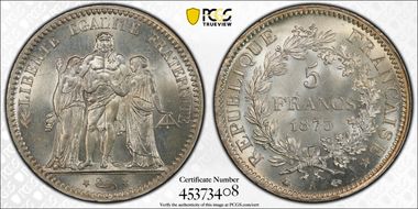 1873-A 5 Fr Gad-745a F-334 MS65