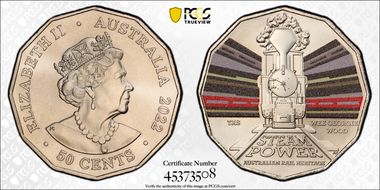 2022 50C Tasmania Wee Georgie Wood Rail Heritage Colorized MS69