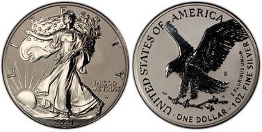 2021-S $1 Silver Eagle Rev PR - Type 2 Designer Edition PR70