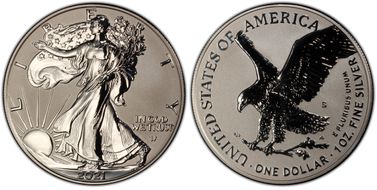 2021-S $1 Silver Eagle Rev PR - Type 2 Designer Edition PR70