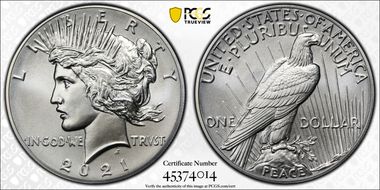 2021 $1 Peace Dollar 100th Anniversary MS69