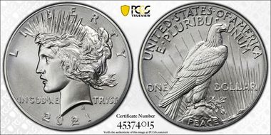 2021 $1 Peace Dollar 100th Anniversary MS70