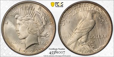 1922-D $1 V-2A Retained Die Break MS64