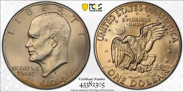 1974-S $1 Silver MS65