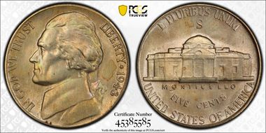 1943-S 5C MS66
