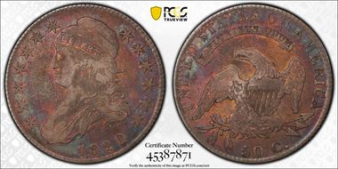 1820 50C Curl Base 2, Small Date F15