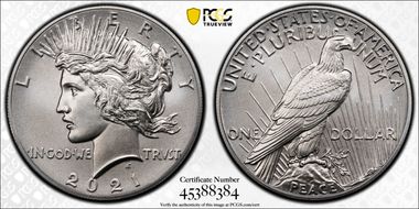 2021 $1 Peace Dollar 100th Anniversary MS69