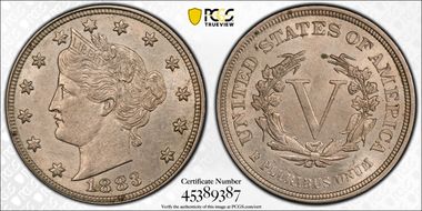 1883 5C No CENTS AU58