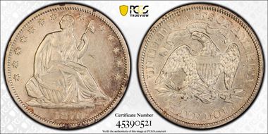 1870-S 50C WB-2, Date Right Very Sm S XF45