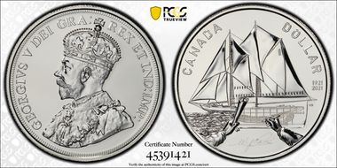 2021 $1 Bluenose 100th Ann. MS70