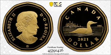 2021 $1 Loon Gilt-Ag PR70DCAM