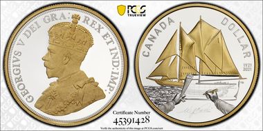 2021 $1 Bluenose 100th Ann. Selective Gilt PR70DCAM