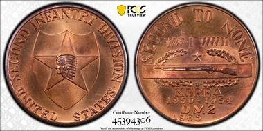 1965 Medal Second To None Bronze 38mm Second Infantry Division MS64RB