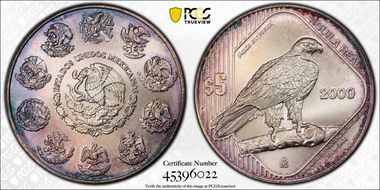 2000-Mo 5 Peso Wildlife - Eagle KM-652 Ag MS68